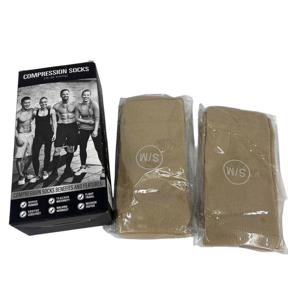 Charmking Compression Socks 2 Pairs Size S/M Nude Beige Unisex‎ 15-20 mmHG